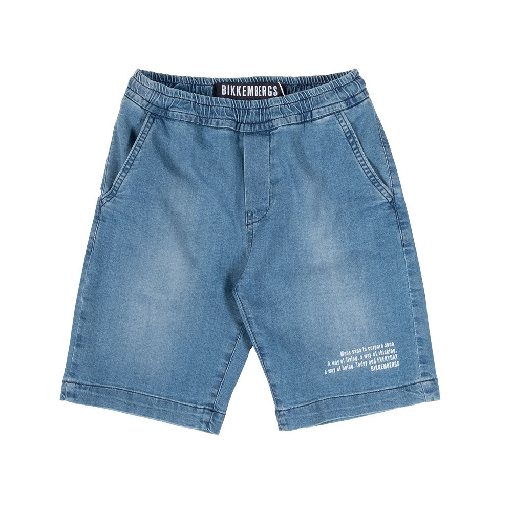 
Bermuda denim della Linea Abbigliamento Bambino Bikkembergs, con tasche solo sul davanti e lacce...