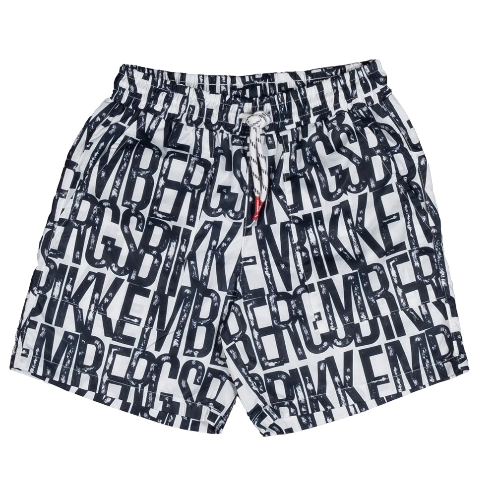 Boxer mare della Linea Abbigliamento Bambino Bikkembergs,  con laccetti in vita e fantasia di log...