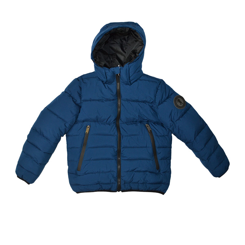 Giubbotto color petrolio della Linea Abbigliamento Bambino Bikkembergs, con cappuccio ed  imbotti...