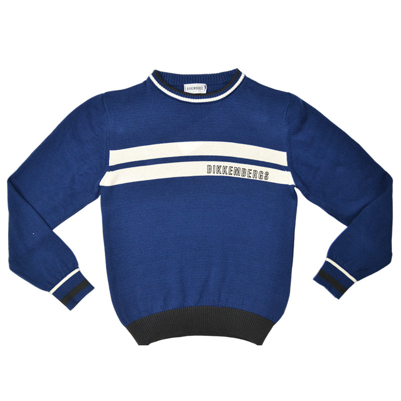 Maglione della Liinea Abbigliamento Bambino Bikkembergs, con scollo rotondo e disegno a fasce ori...