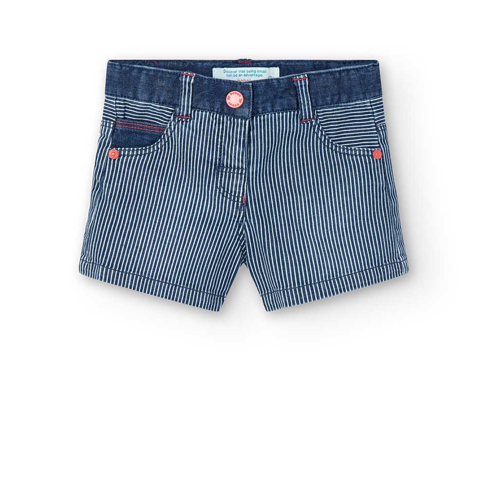 
Pantaloncino della Linea Abbigliamento Bambina Boboli, in denim a righine e con finiture rosse. ...