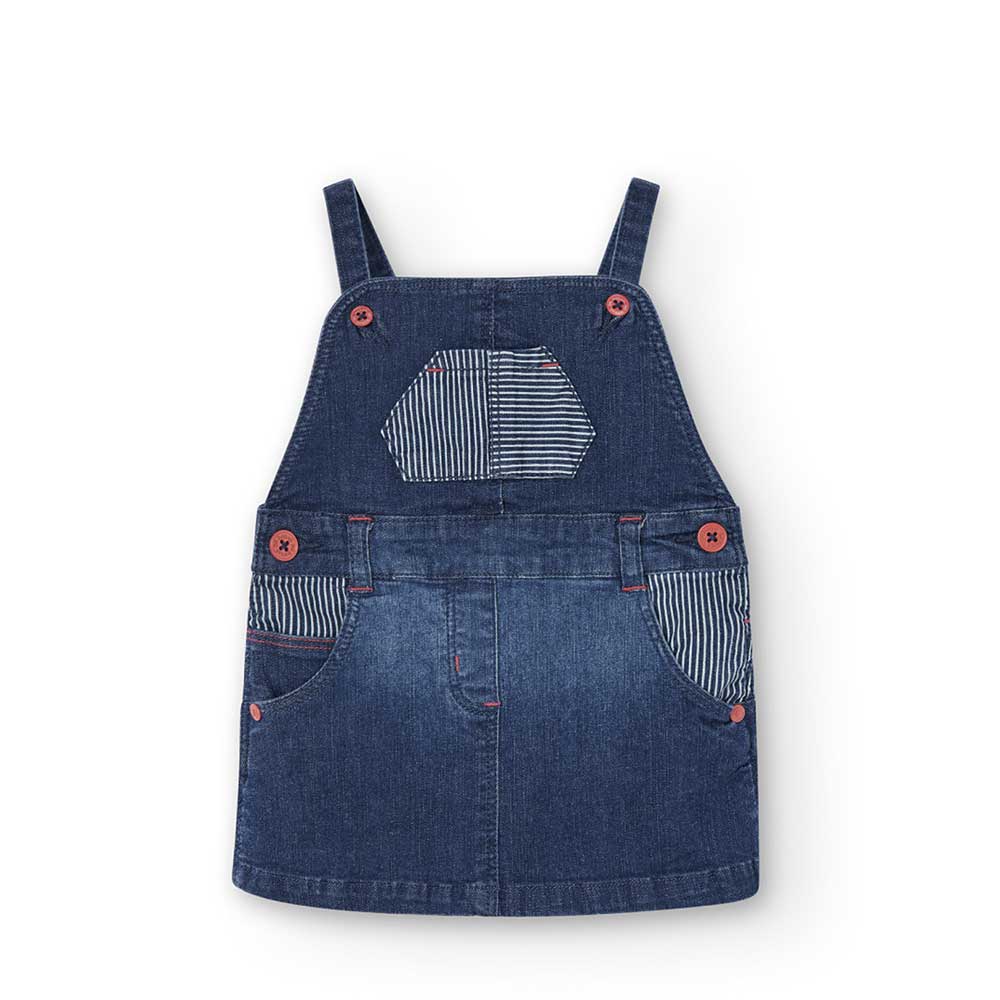 Salopette con gonna della Linea Abbigliamento Bambina Boboli, in denim con inserti in tessuto a r...