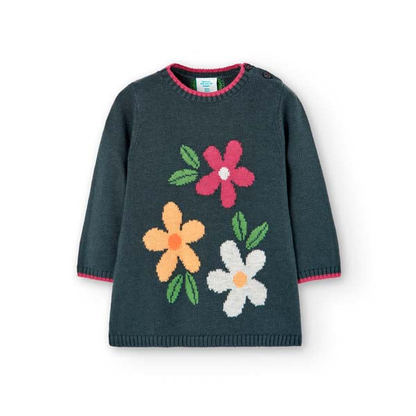 
Abitino in maglia della Linea Abbigliamento Bambina Boboli, con bottoncini su un lato e disegno ...