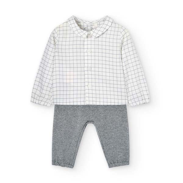 
Completo neonato della Linea Abbigliamento Bambino Boboli, con camicina a quadri e pantalone mor...