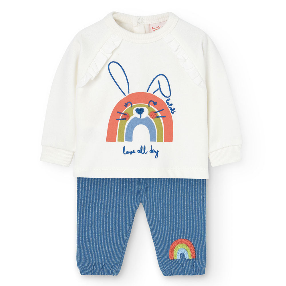 Completo due pezzi della Linea Abbigliamento Bambina Boboli, con pantaloncino a righine e felpa a...