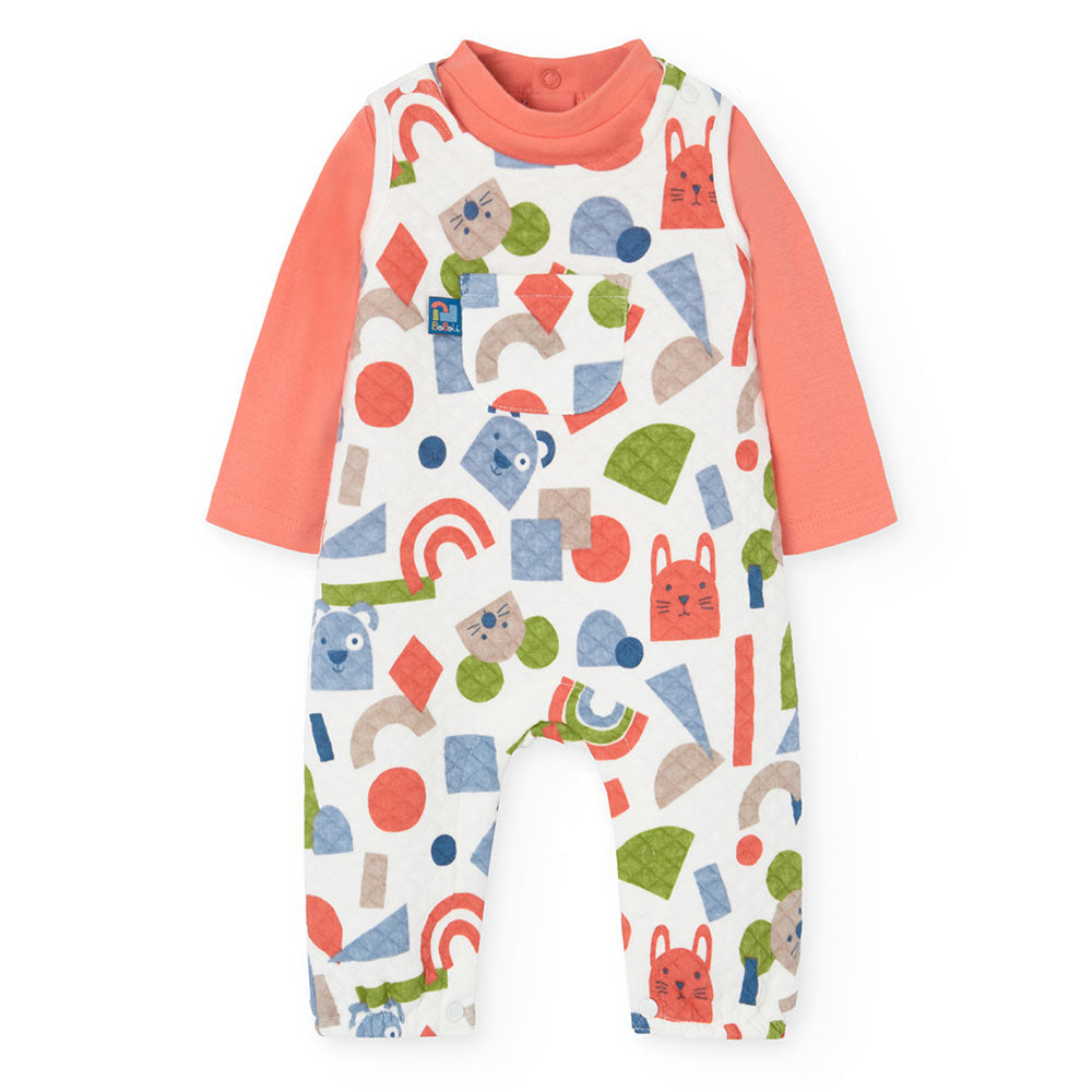 Salopette della Linea Abbigliamento Bambino Boboli, trapuntata con fantasia multicolor e magliett...