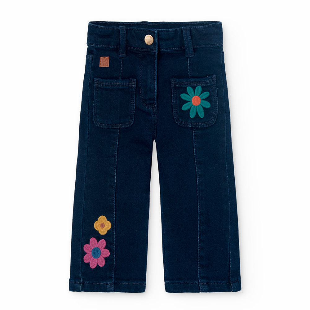 Pantalone jeans della Linea Abbigliamento Bambina Boboli, con modello a palazzo e taschine sul da...