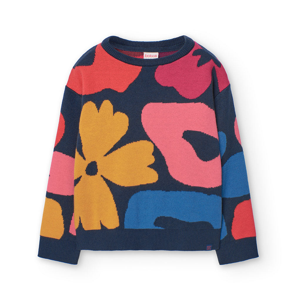 Maglione della Linea Abbigliamento Bambina Boboli, con modello regolare e vivace fantasia a fiori...