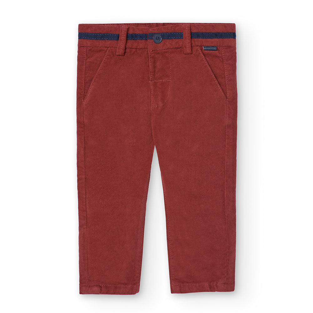 Pantalone della Linea Abbigliamento Bambino Boboli, in velluto rigato color ruggine, con cinturin...