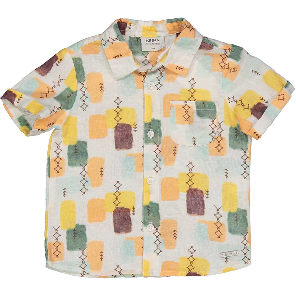 Camicia della Linea Abbigliamento Bambino Birba, a maniche corte e con fantasia geometrica a colo...