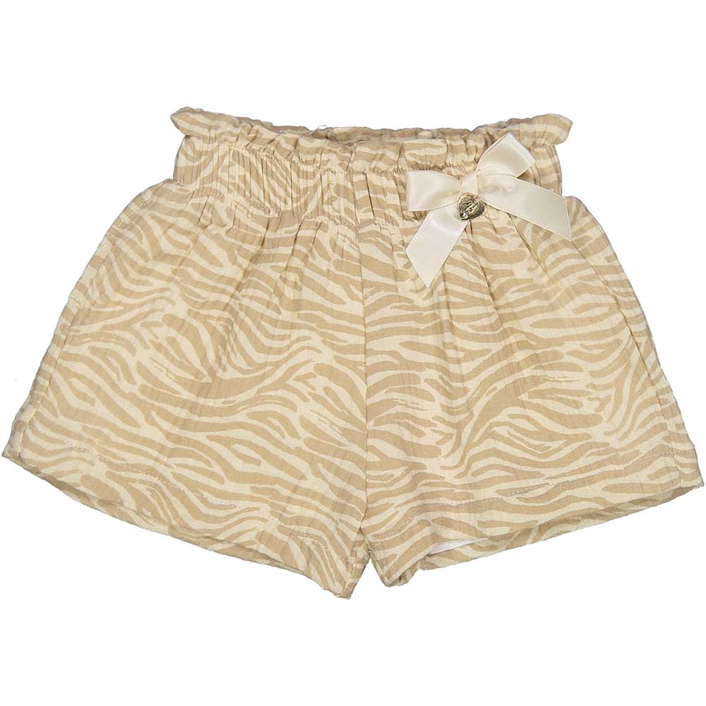 
Short della Linea Abbigliamento Bambina Birba, con elastico in vita, fantasia animalier e fiocch...