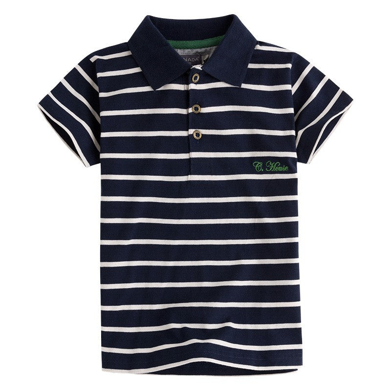 
  Polo a manica corta della linea Abbigliamento Bambino Canada House in blu navy con
  righe ori...