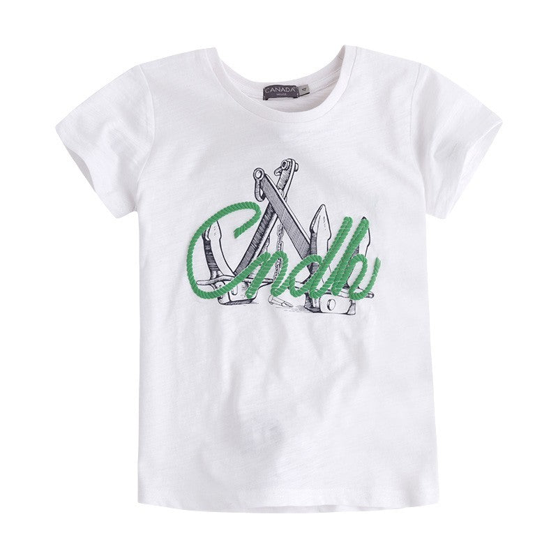 
  T-shirt manica corta della linea Abbigliamento Bambino Canada House in bianco. Stampa
  marina...