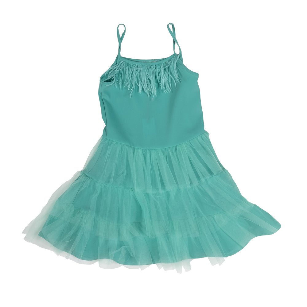 
Abitino elegante della Linea Abbigliamento Bambina Fracomina, con piume sullo scollo e tulle sul...