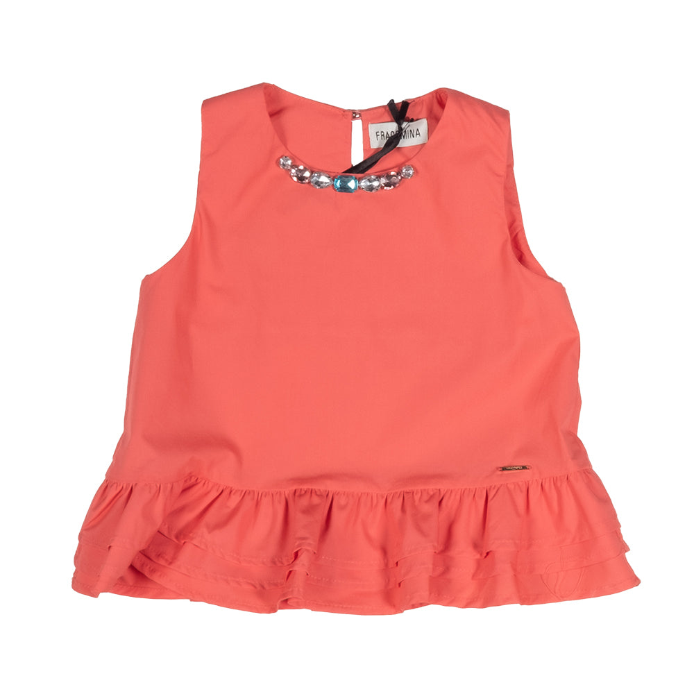 Top della Linea Abbigliamento Bambina Fracomina, elegante con scollo rotondo e balze sul fondo. A...