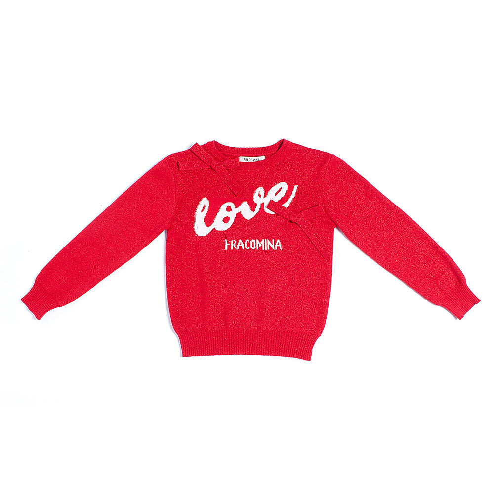 
  Maglia della linea abbigliamento Bambina Fracomina Mini, con fiocchetto sullo scollo
  e scrit...