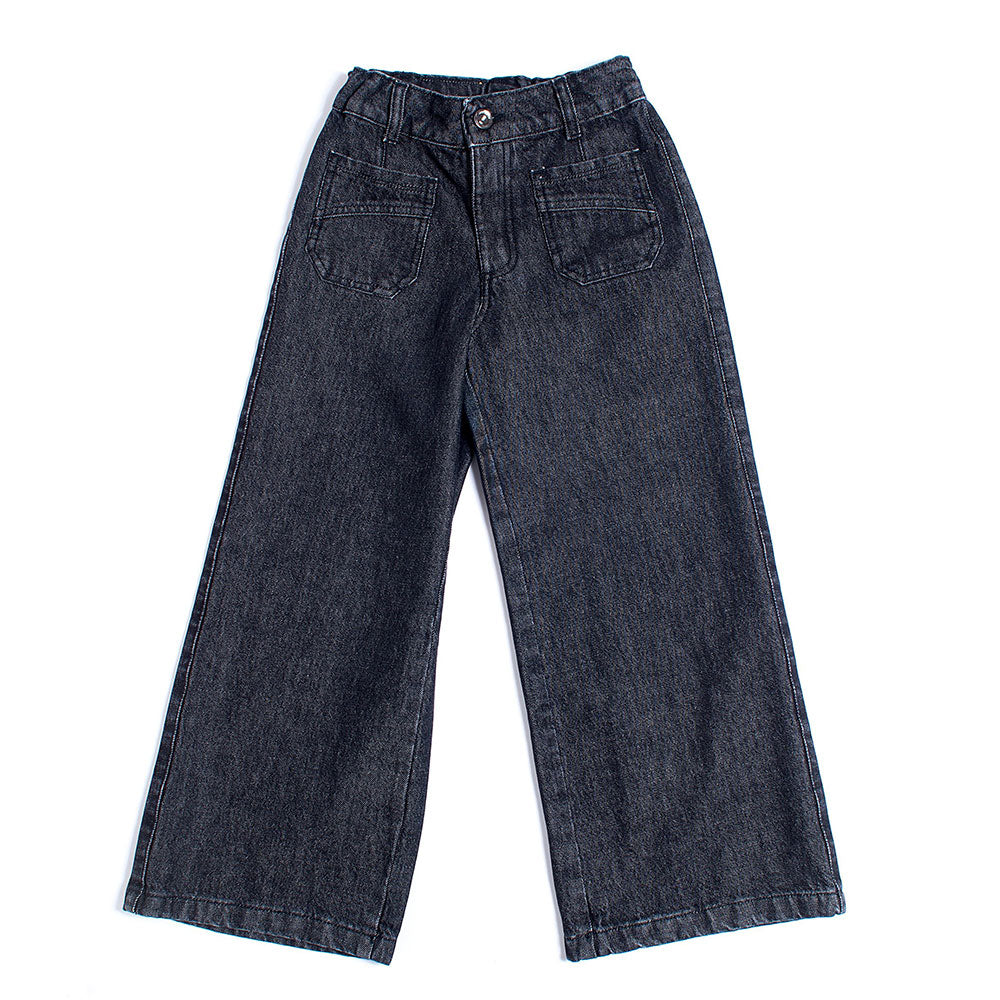 
  Pantalone denim della linea abbigliamento bambina Fracomina Mini, con modello a
  palazzo e ta...