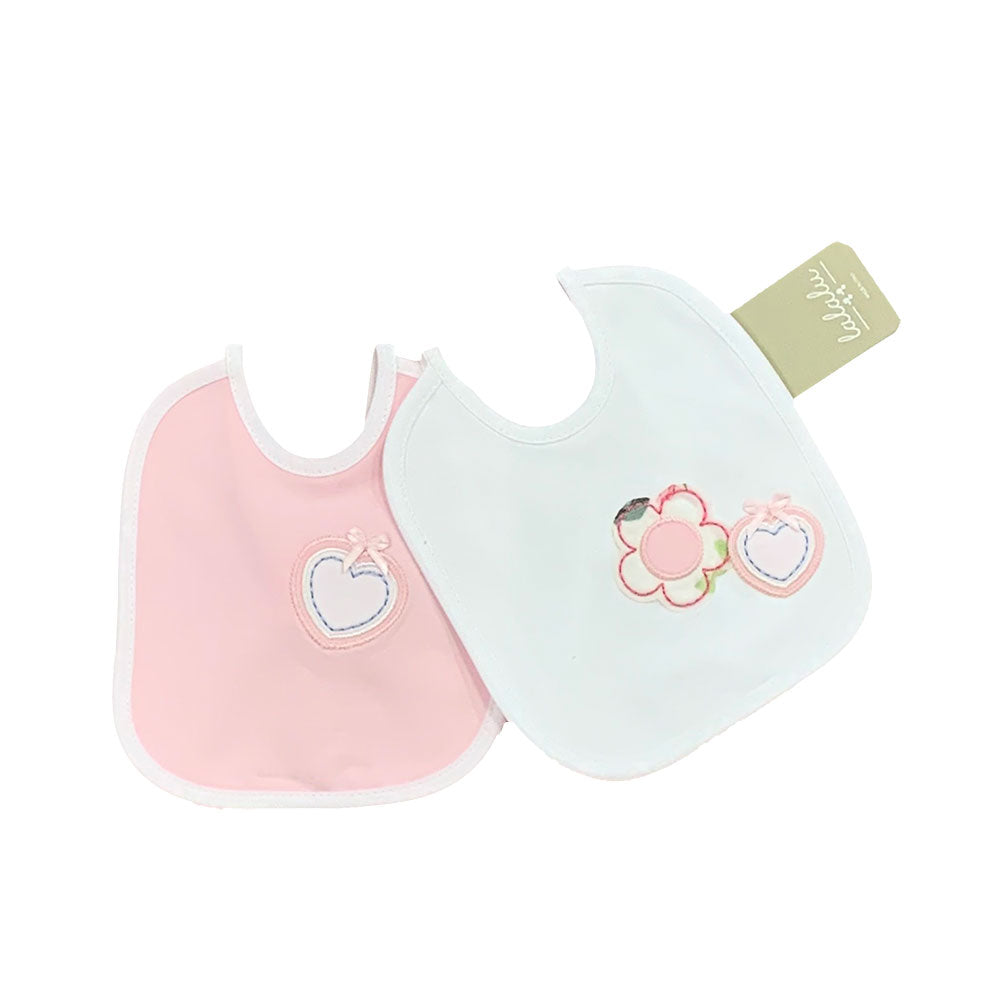 
Coppia di bavette della Linea Abbigliamento Bambina Lalalù, con fiori in tessuto applicati.

Com...