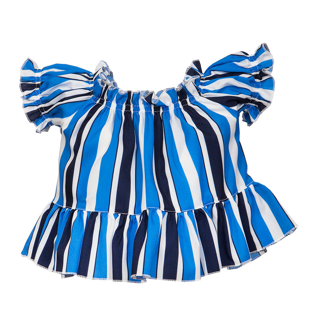 
  Top della Linea Abbigliamento Bambina M&amp;B Fashion corto con fantasia a righe,
  arricciatu...