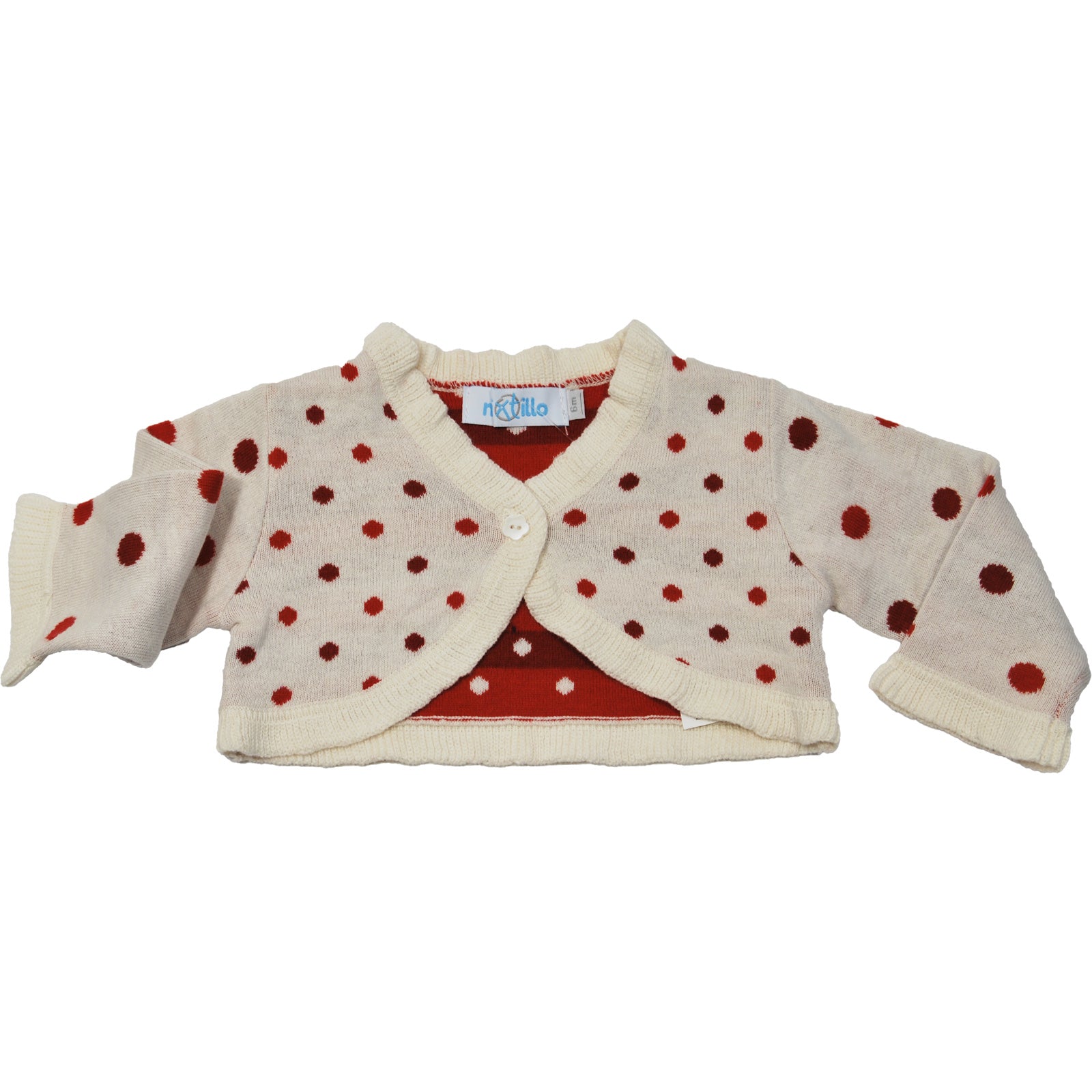 
  Scaldacuore della linea abbigliamento bambina Mirtillo a pois. 



  80% cotone - 20% lana. 
