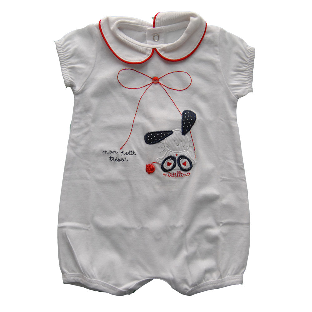 
  Pagliaccetto della linea abbigliamento bambina Mirtillo. Tinta unita con applicazione
  in tes...