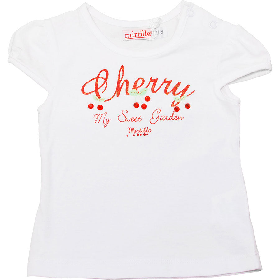 
  T-shirt a manica corta in jersey di cotone della linea abbigliamento bambina Mirtillo.
  Stamp...