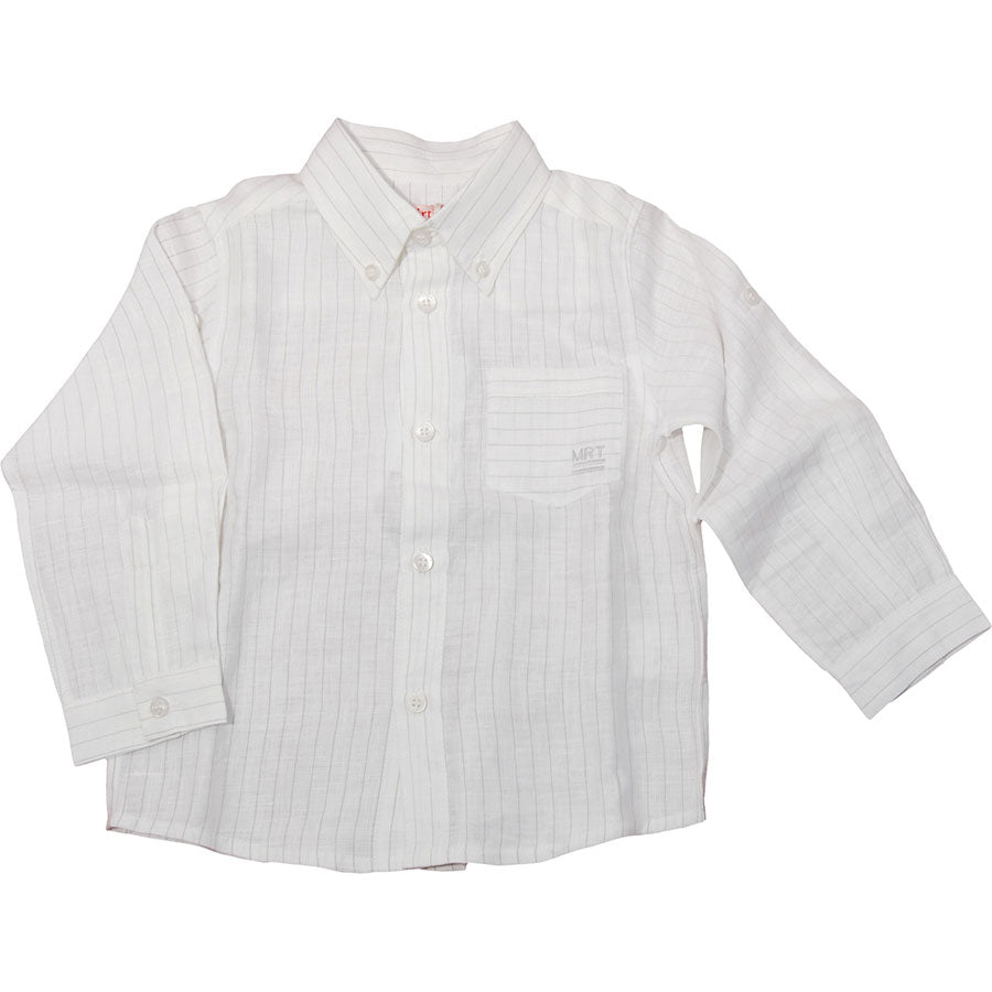 
  Camicia manica lunga dellla linea abbigliamento bambino Mirtillo in lino, fantasia rigato, ghi...