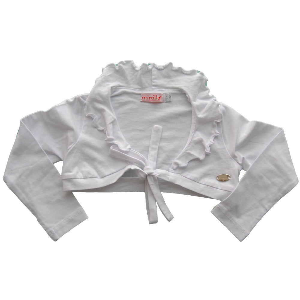 
  Scaldacuore della linea abbigliamento bambina Mirtillo. Tinta unita con rouches
  sullo scollo...