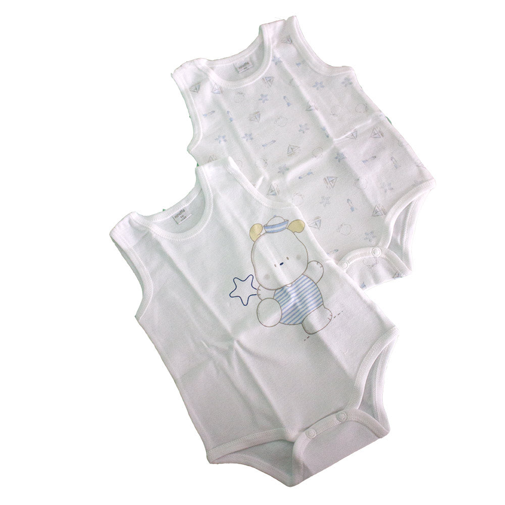 
  Coppia di body giromanica della linea intimo bambino Ninetta. Uno con stampa con
  veliero e s...