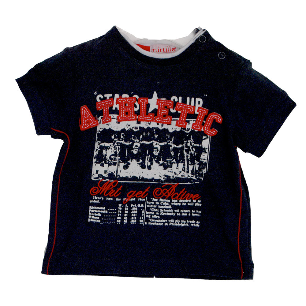 
  T-shirt della linea abbigliamento bambino Mirtillo. Tinta unita con stampa e applicazione
  in...