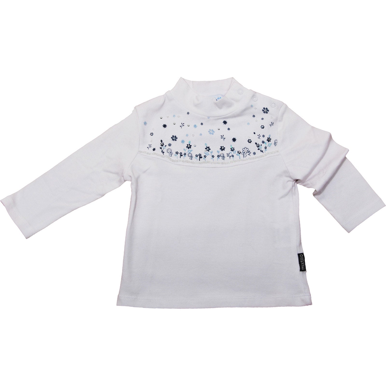 
  Lupetto dellla linea abbigliamento bambina Mirtillo con abbottonatura sulla spalla, applicazio...