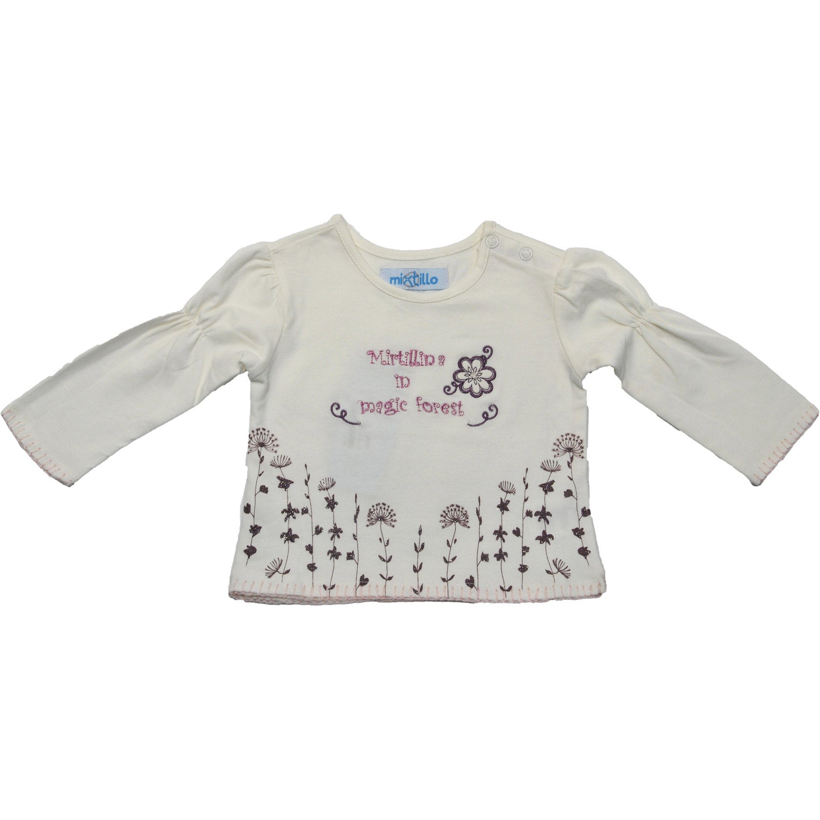 
  T-shirt manica lunga dellla linea abbigliamento bambina Mirtillo con arricciatura sulle manich...