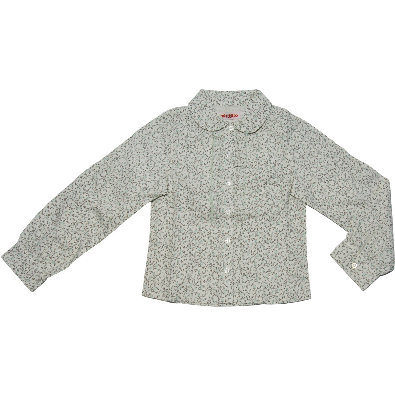 
  Camicia della linea abbigliamento bambina Mirtillo con colletto rotondo. Sul davanti
  rouches...