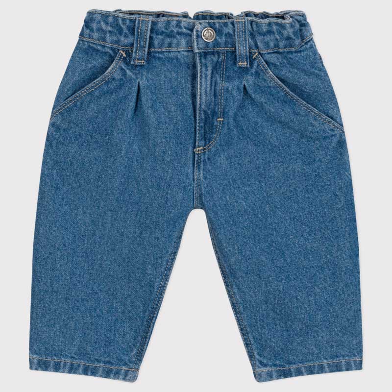 Pantalone jeans della Linea Abbigliamento Bambino Petit Bateau, con vita regolabile con bottoni a...