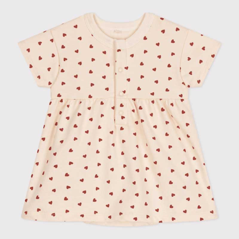 Abito in felpa leggera della Linea Abbigliamento Bambina Petit Bateau con stampa a cuoricini.
Ape...