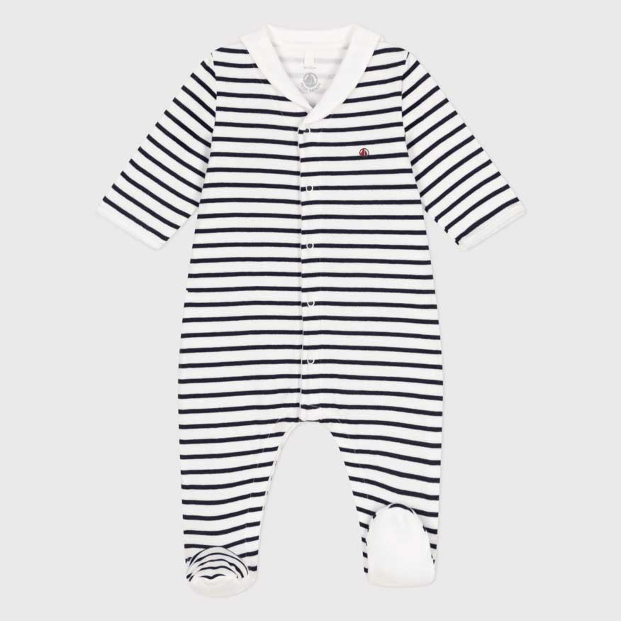 Tutina pigiama unisex della Linea Abbigliamento Petit Bateau in tubique.
Il tubique è uno dei mat...