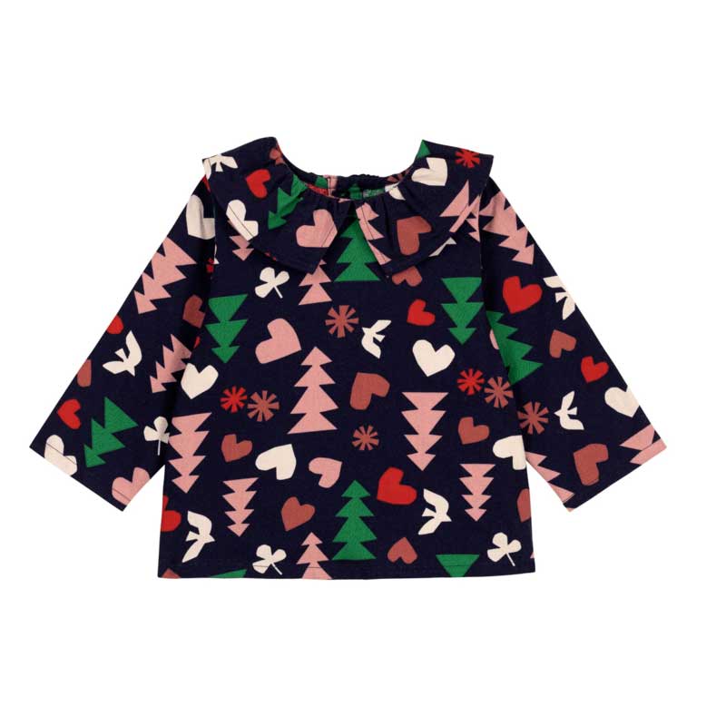 
Blusa della Linea Abbigliamento Bambina Petit Bateau, con colletto rotondo e fantasia natalizia....