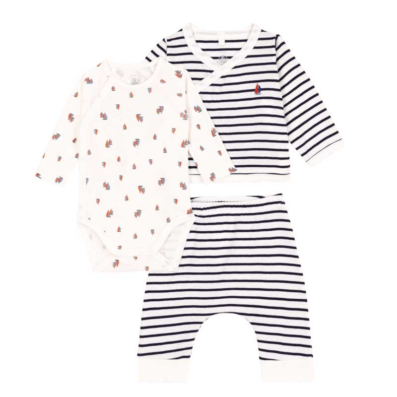 Cardigan, pantaloni e body unisex della Linea Abbigliamento Petit Bateau a coste 1x1, tessuto mor...