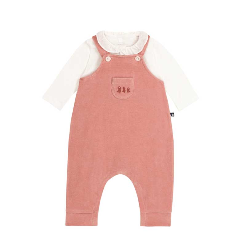 Salopette in velluto bouclé della Linea Abbigliamento Bambina Petit Bateau, un tessuto caldo ed e...