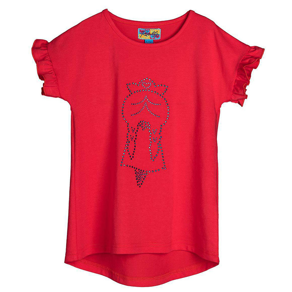 
  Top della linea abbigliamento bambina Rosalita Senoritas, con riccetti sulle manichine
  e str...