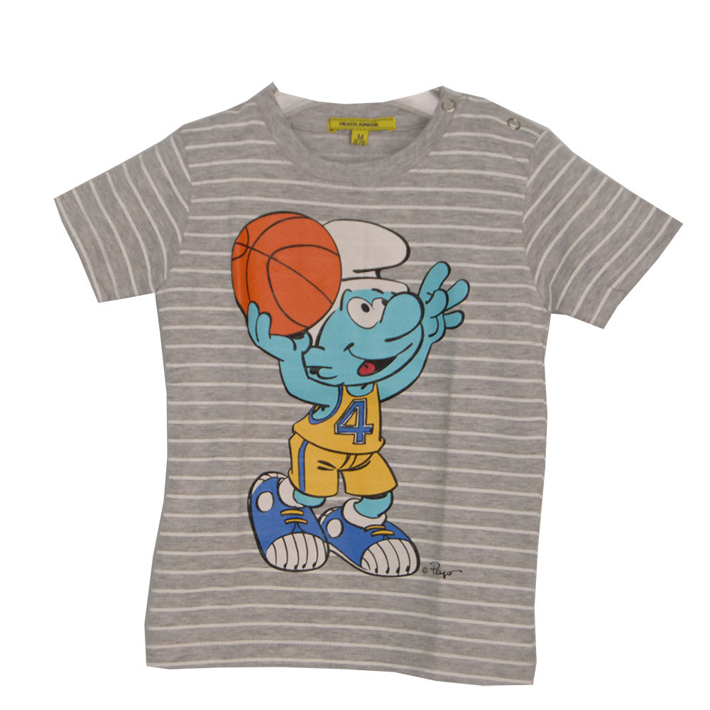 
  T-shirt della linea abbigliamento bambino Silvian Heach. Fantasia a righe con simpatica
  stam...