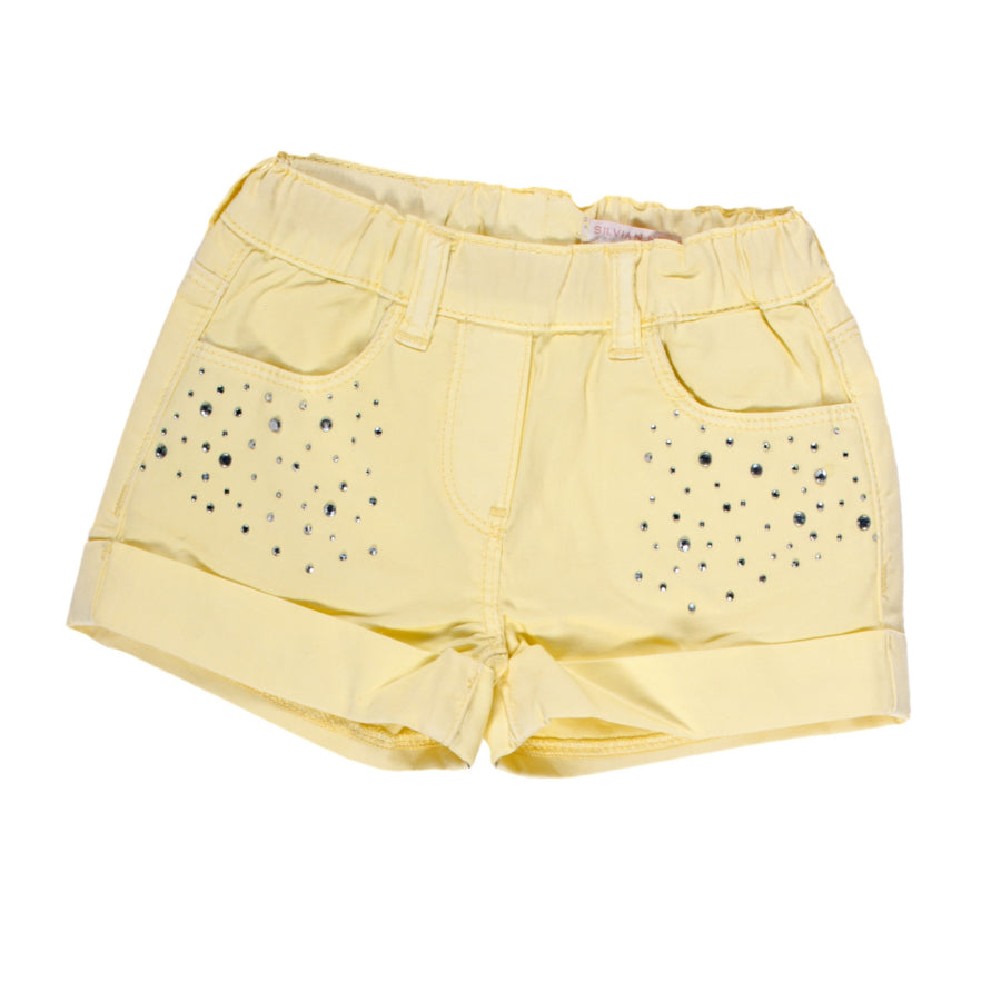 
  Pantaloncino della linea abbigliamento bambina Silvian Heach Kids; tessuto a tinta
  unita dec...