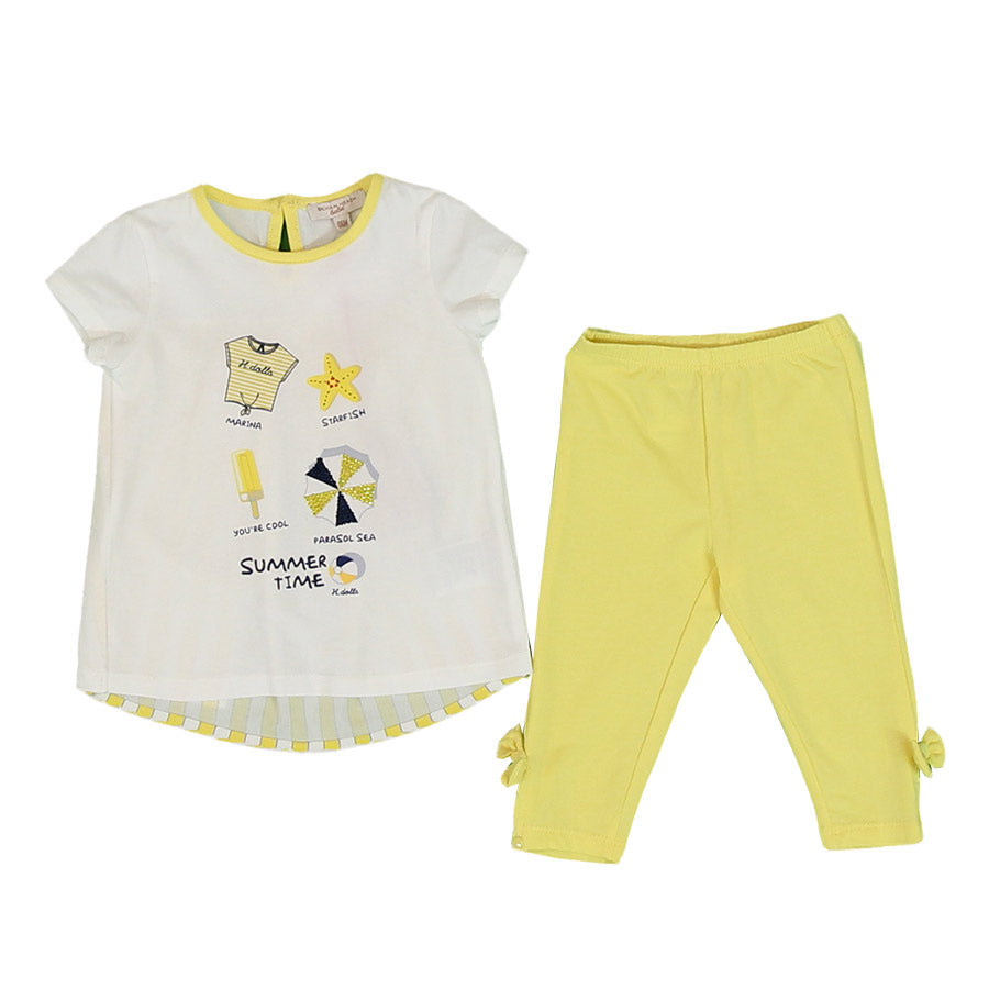 Completo due pezzi della linea abbigliamento bambina Silvian Heach Kids, con leggins a tinta unit...