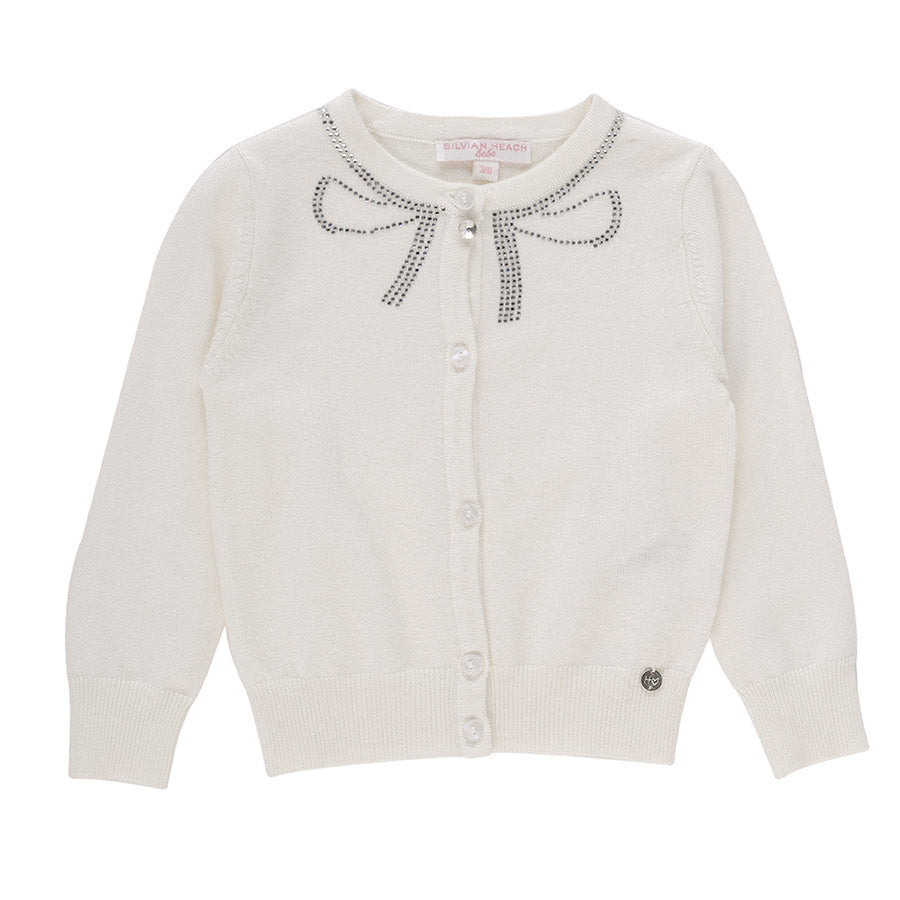 
  Cardigan della linea abbigliamento bambina Silvian Heach Kids, con bottone gioiello
  e applic...