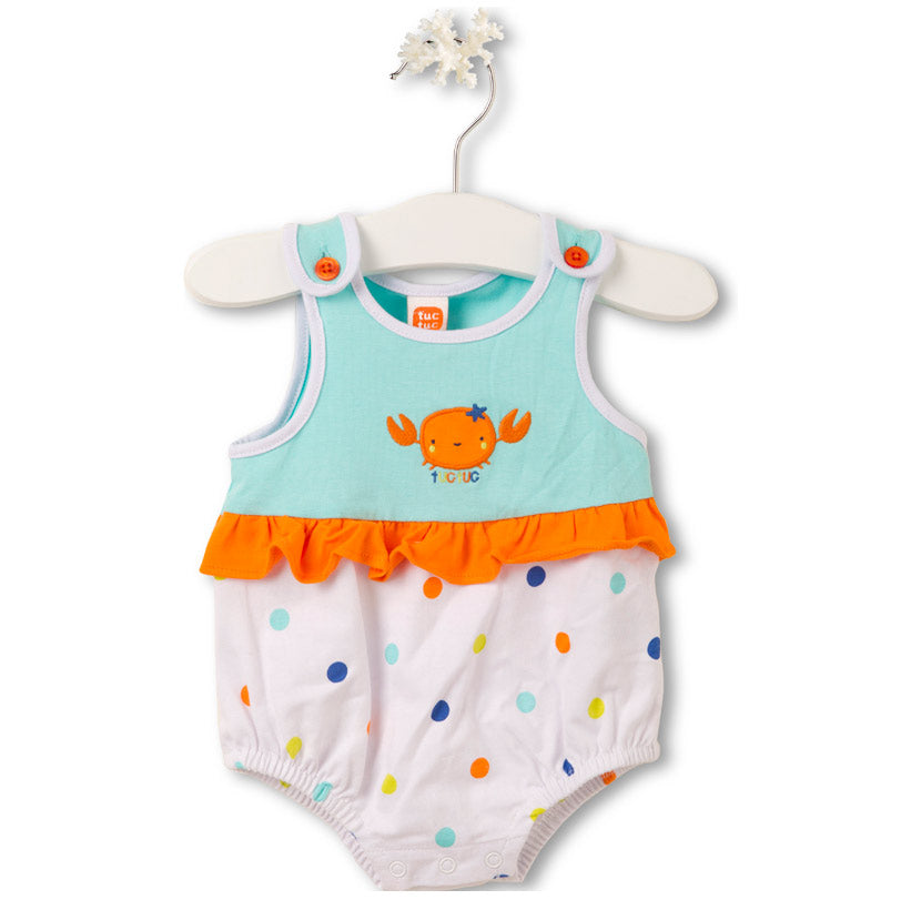 
  Pagliaccetto della linea abbigliamento bambina Tuc Tuc, con bottoncini sulle spalline
  e voil...