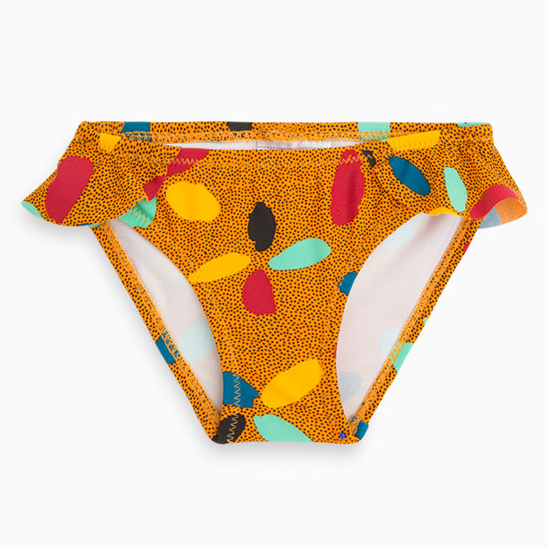 
  Costume slip , della linea bambina mare Tuc Tuc, con fantasia multicolor, e voilant
  applicat...