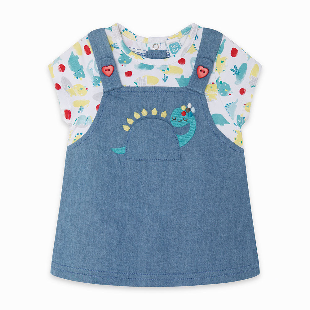 
  Vestitino della Linea Abbigliamento Bambina Tuc Tuc in jersey e denim con ricami
  colorati su...