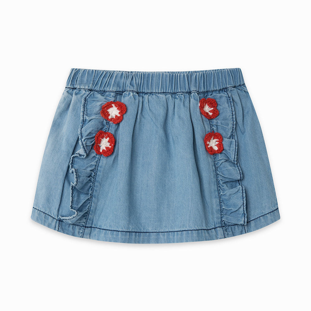 
  Gonna della Linea Abbigliamento Bambina tuc Tuc in denim leggero con elastico in
  vita e fior...