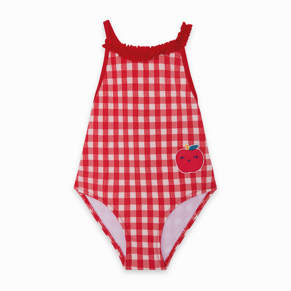 
  Costume intero della Linea Abbigliamento Bambina Tuc Tuc con fantasia a quadri e
  riccetto su...