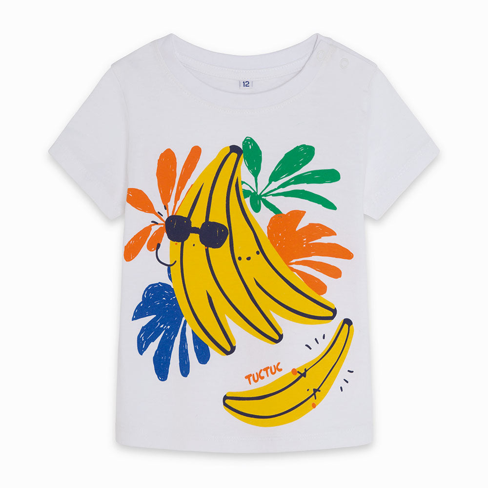 
  T-shirt della Linea Abbigliamento Bambino Tuc Tuc con stampa divertente sul davanti
  e botton...